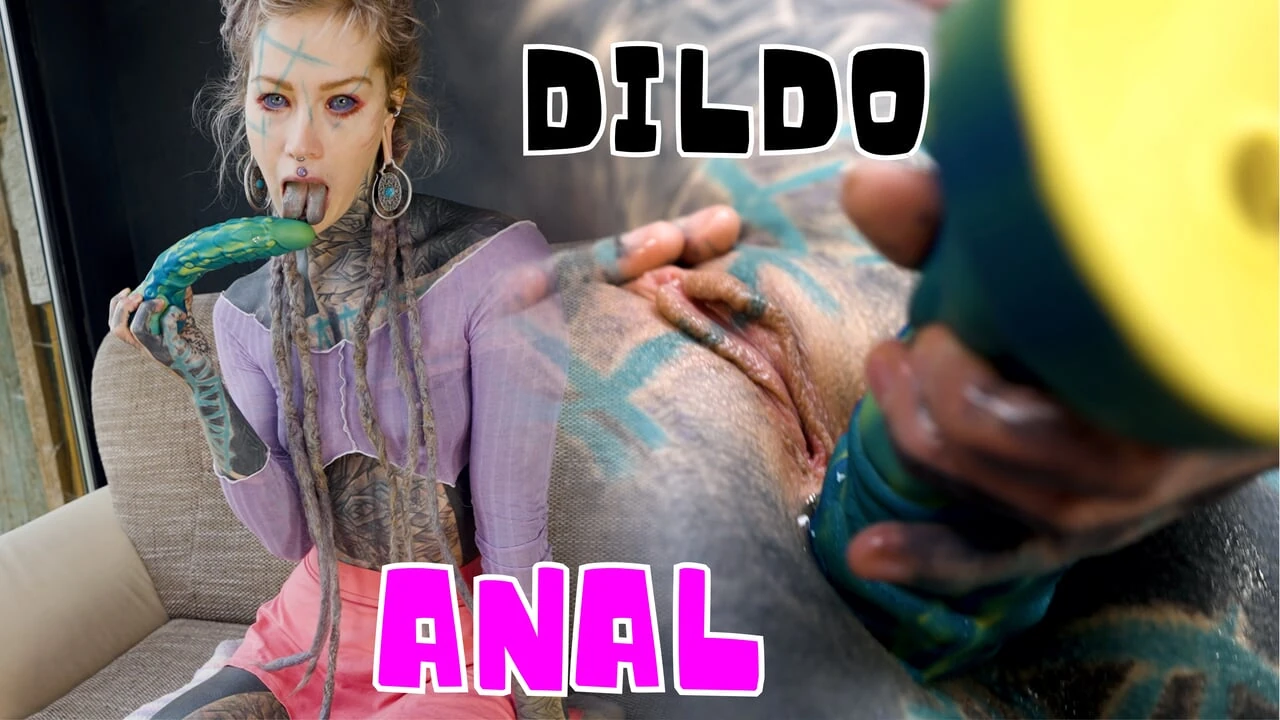 Anal Fuckl Hippie Tattooed Self fucking with a Dildo