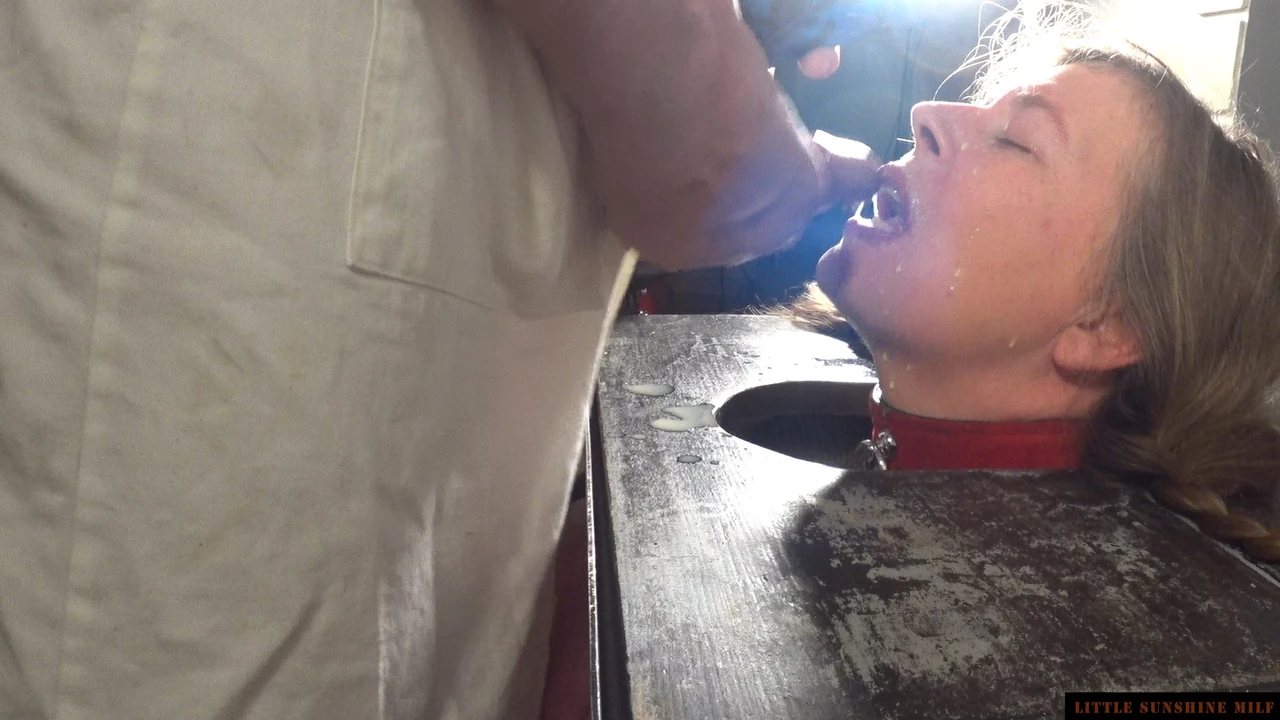 Facefucked in Pillory by cock and a Bad Dragon – Little Sunshine MILF