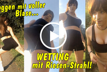 Joggen mit voller Blase! Das gibt ein geiles Wetting mit Riesen-Strahl!