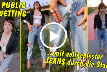 Public Wetting! Mit vollgepisster Jeans durch die Stadt!