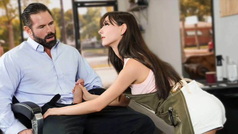 Petite Hairdresser Serena Hill Barely Fits Customer’s Massive Dick Inside Her Mouth – Exxxtra Small