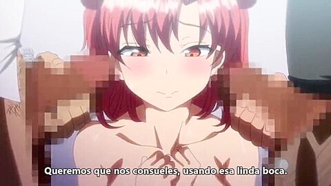 The older men make her give them handjobs and blowjobs, then penetrate her in both holes at the same time and cum inside her.