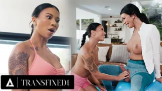 TRANSFIXED – Victoria Grant’s Big Trans Dick RIPPED YOGA PANTS In Front Of Gym Buddy Ameena Green!