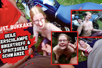 Bukkake am Bikertreff mit Teen Bikergirl endet in Sperma Eskalati